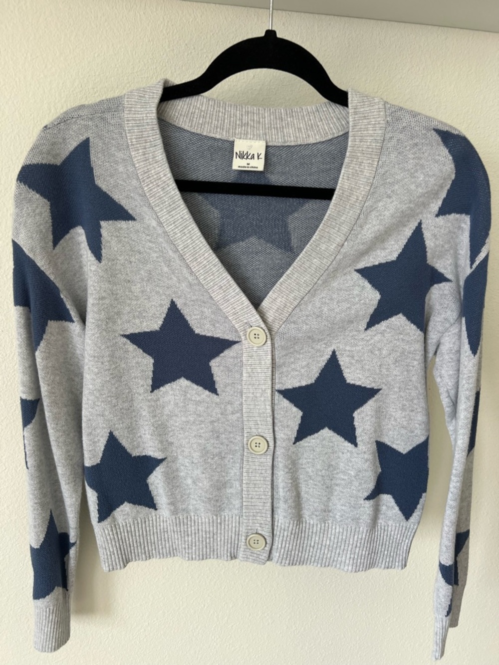 Women's Gray Star-Pattern V-Neck Cardigan